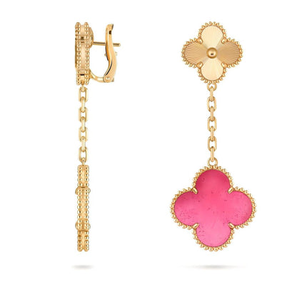 [ElanLuxe Jewelry]NEW CLOVER 2 MOTIF PINK ENAMEL EARRINGS