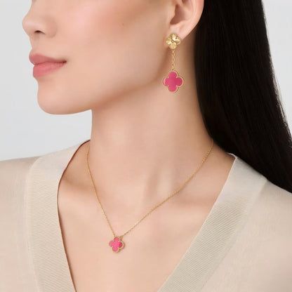 [ElanLuxe Jewelry]NEW CLOVER 2 MOTIF PINK ENAMEL EARRINGS