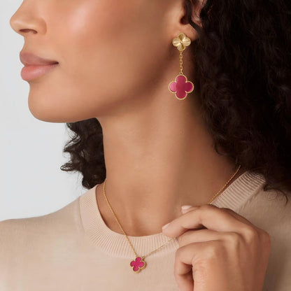[ElanLuxe Jewelry]NEW CLOVER 2 MOTIF PINK ENAMEL EARRINGS