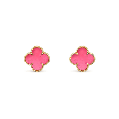 [ElanLuxe Jewelry]NEW CLOVER 15MM PINK ENAMEL STUD EARRINGS