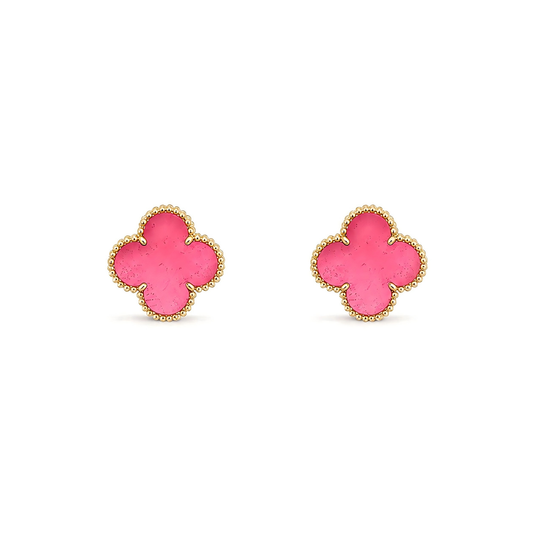 [ElanLuxe Jewelry]NEW CLOVER 15MM PINK ENAMEL STUD EARRINGS