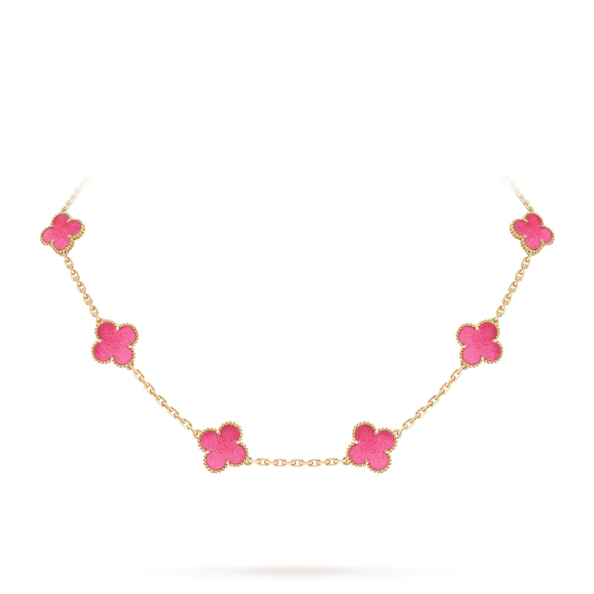 [ElanLuxe Jewelry]NEW CLOVER 10 MOTIFS PINK ENAMEL NECKLACE