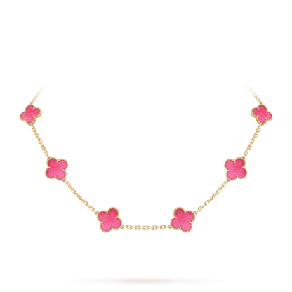 [ElanLuxe Jewelry]NEW CLOVER 10 MOTIFS PINK ENAMEL NECKLACE