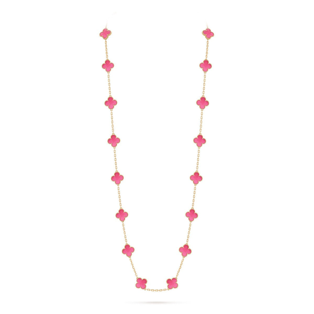 [ElanLuxe Jewelry] NEW CLOVER 20 MOTIFS PINK ENAMEL NECKLACE