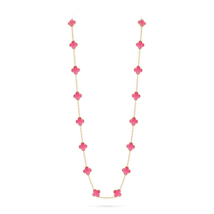 [ElanLuxe Jewelry] NEW CLOVER 20 MOTIFS PINK ENAMEL NECKLACE