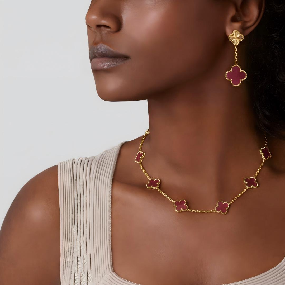 [ElanLuxe Jewelry]NEW CLOVER 10 MOTIFS PINK ENAMEL NECKLACE