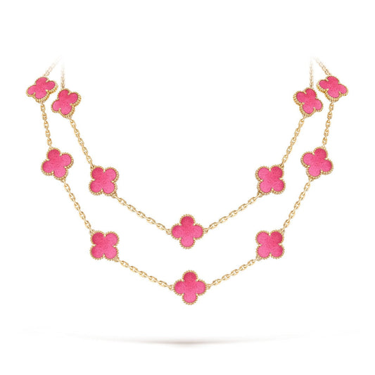 [ElanLuxe Jewelry] NEW CLOVER 20 MOTIFS PINK ENAMEL NECKLACE