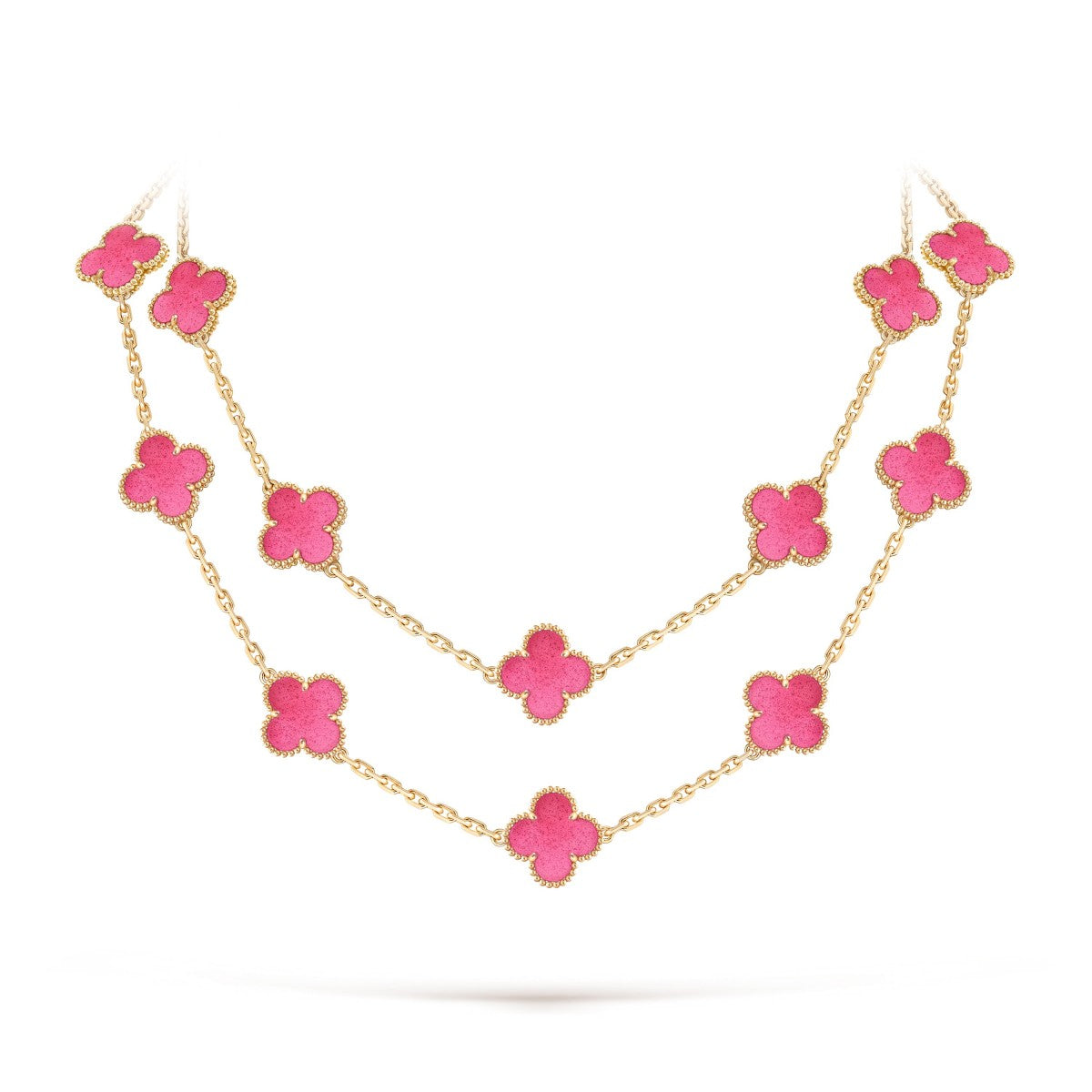 [ElanLuxe Jewelry] NEW CLOVER 20 MOTIFS PINK ENAMEL NECKLACE