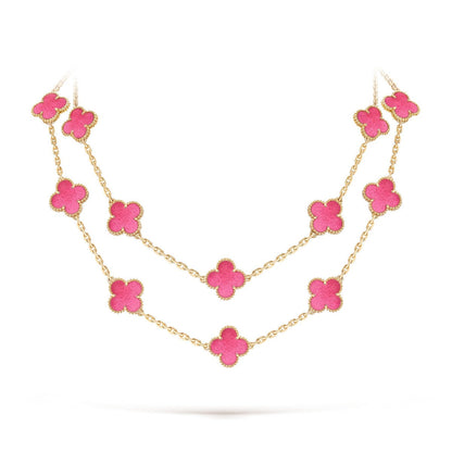 [ElanLuxe Jewelry] NEW CLOVER 20 MOTIFS PINK ENAMEL NECKLACE