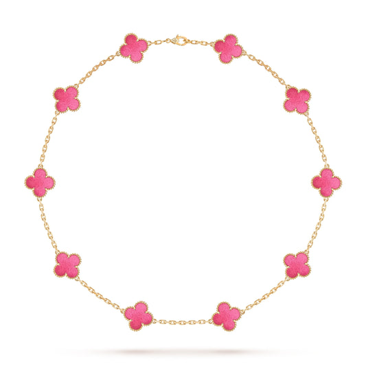 [ElanLuxe Jewelry]NEW CLOVER 10 MOTIFS PINK ENAMEL NECKLACE