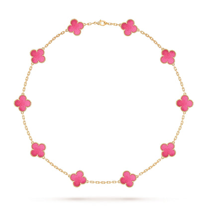 [ElanLuxe Jewelry]NEW CLOVER 10 MOTIFS PINK ENAMEL NECKLACE