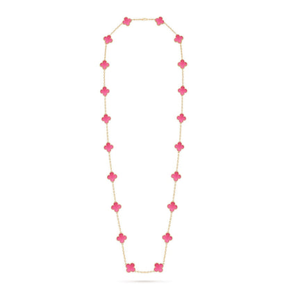 [ElanLuxe Jewelry] NEW CLOVER 20 MOTIFS PINK ENAMEL NECKLACE