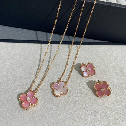 [ElanLuxe Jewelry]CLOVER 15MM DIAMOND PINK MOP NECKLACE