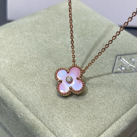 [ElanLuxe Jewelry]CLOVER 15MM DIAMOND PINK MOP NECKLACE