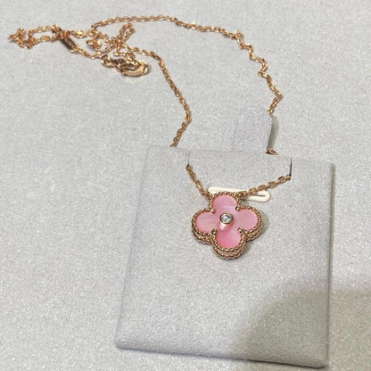 [ElanLuxe Jewelry]CLOVER 15MM DIAMOND PINK MOP NECKLACE