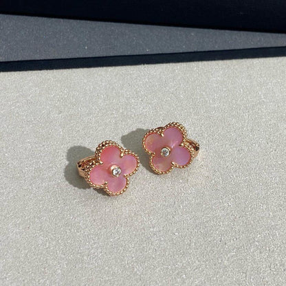 [ElanLuxe Jewelry]CLOVER MEDIUM 1 DIAMOND PINK EARRINGS