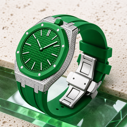 Strap For Ap Swatch Royal Oak Pop Exclusive Steel Case With Diamond(Moissanite) & Silicone Strap