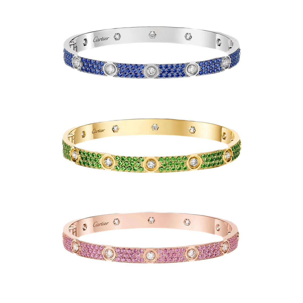 [ElanLuxe Jewelry]2026 PAVE GEMSTONE LOVE BRACELET 6.1MM 10 DIAMONDS