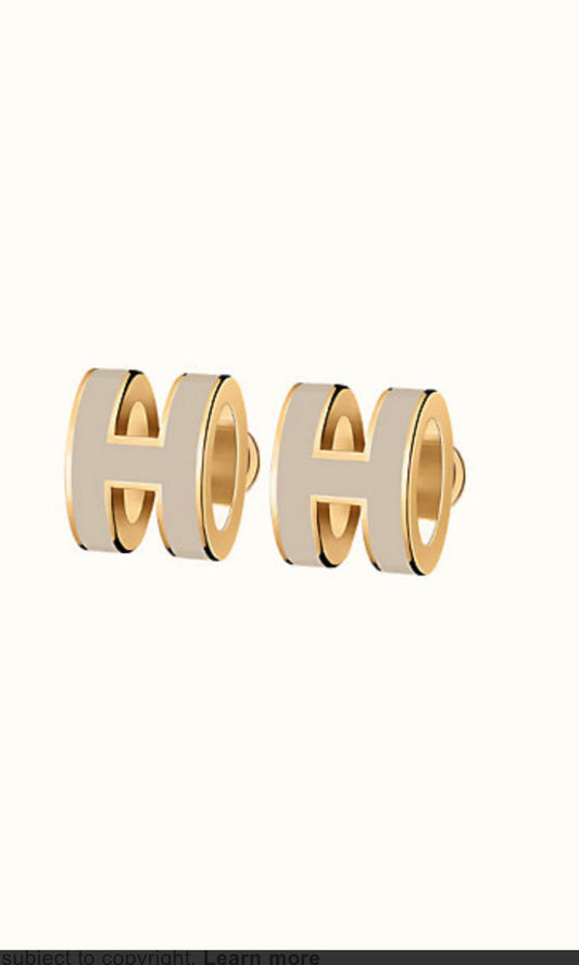 [ElanLuxe Jewelry]MINI POP H GOLD EARRINGS GREY