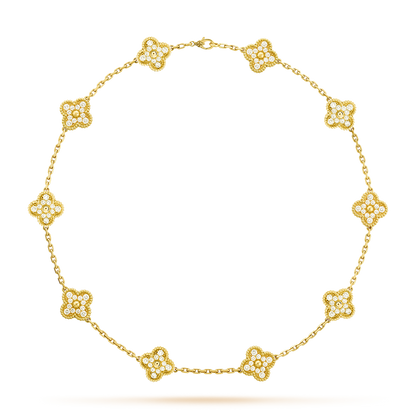 [ElanLuxe Jewelry]CLOVER 10 MOTIFS DIAMOND NECKLACE
