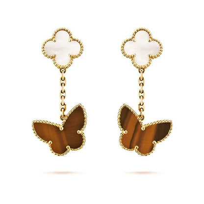 [ElanLuxe Jewelry]BUTTERFLY 2 MOTIF TIGER EYE MOP EARRINGS