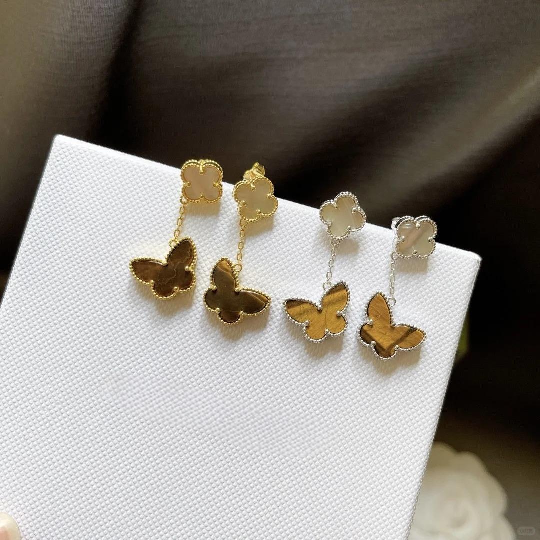 [ElanLuxe Jewelry]BUTTERFLY 2 MOTIF TIGER EYE MOP EARRINGS