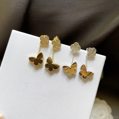 [ElanLuxe Jewelry]BUTTERFLY 2 MOTIF TIGER EYE MOP EARRINGS