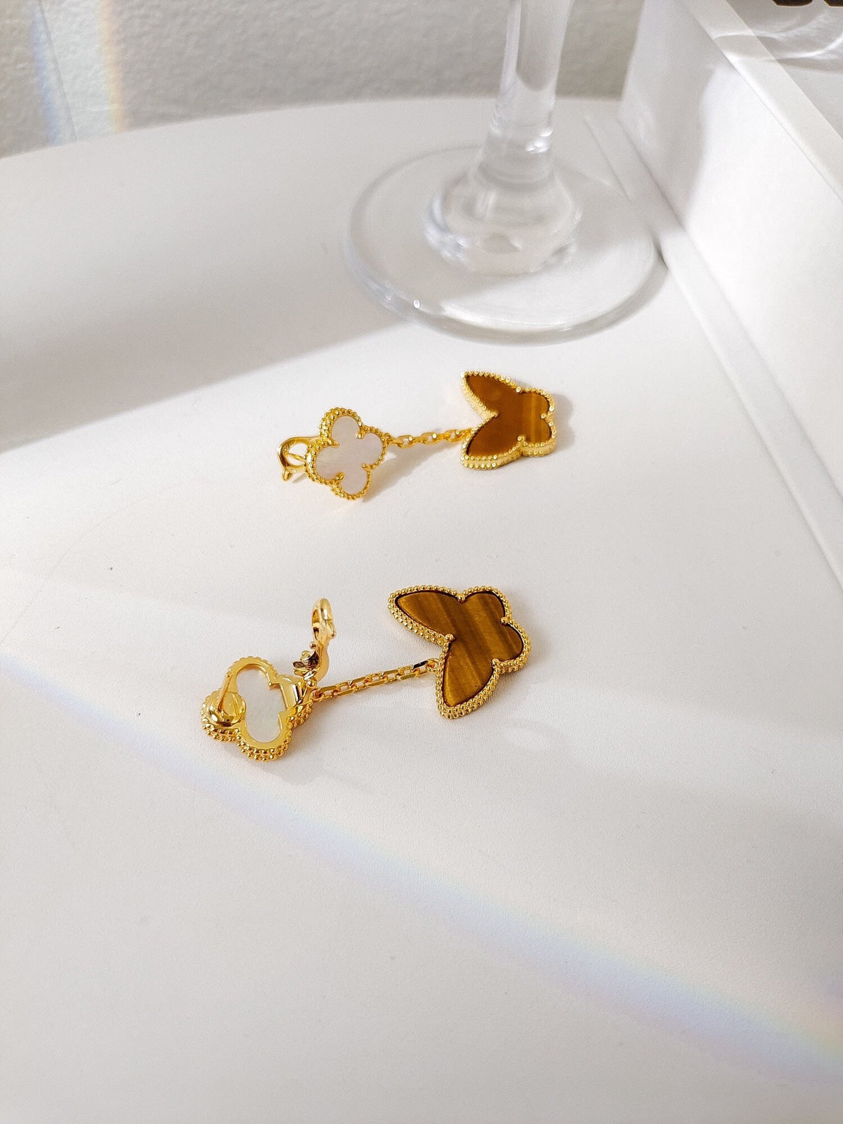 [ElanLuxe Jewelry]BUTTERFLY 2 MOTIF TIGER EYE MOP EARRINGS