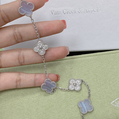 [ElanLuxe Jewelry]CLOVER  5 MOTIF DIAMOND PURPLE CHALCEDONY BRACELET SILVER