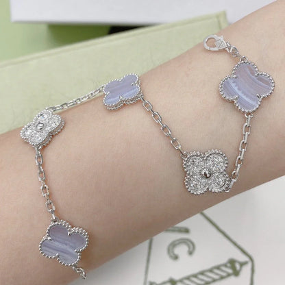 [ElanLuxe Jewelry] CLOVER 5 MOTIF PURPLE CHALCEDONY BRACELET COLLECTION