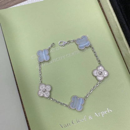 [ElanLuxe Jewelry] CLOVER 5 MOTIF PURPLE CHALCEDONY BRACELET COLLECTION