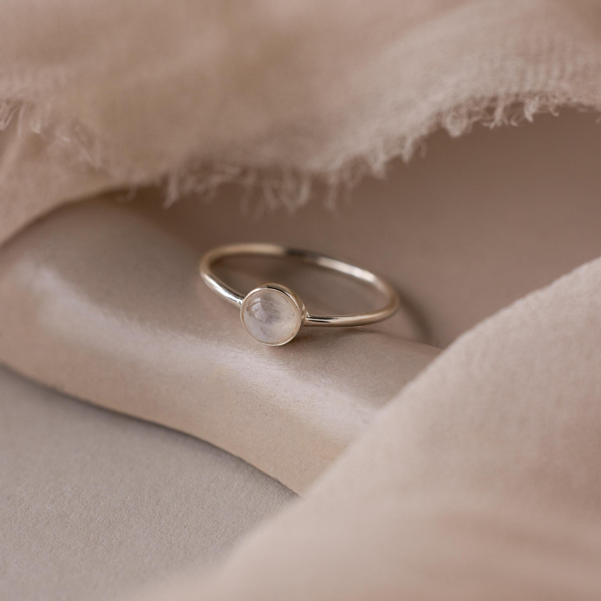 Dainty Round Moonstone Ring