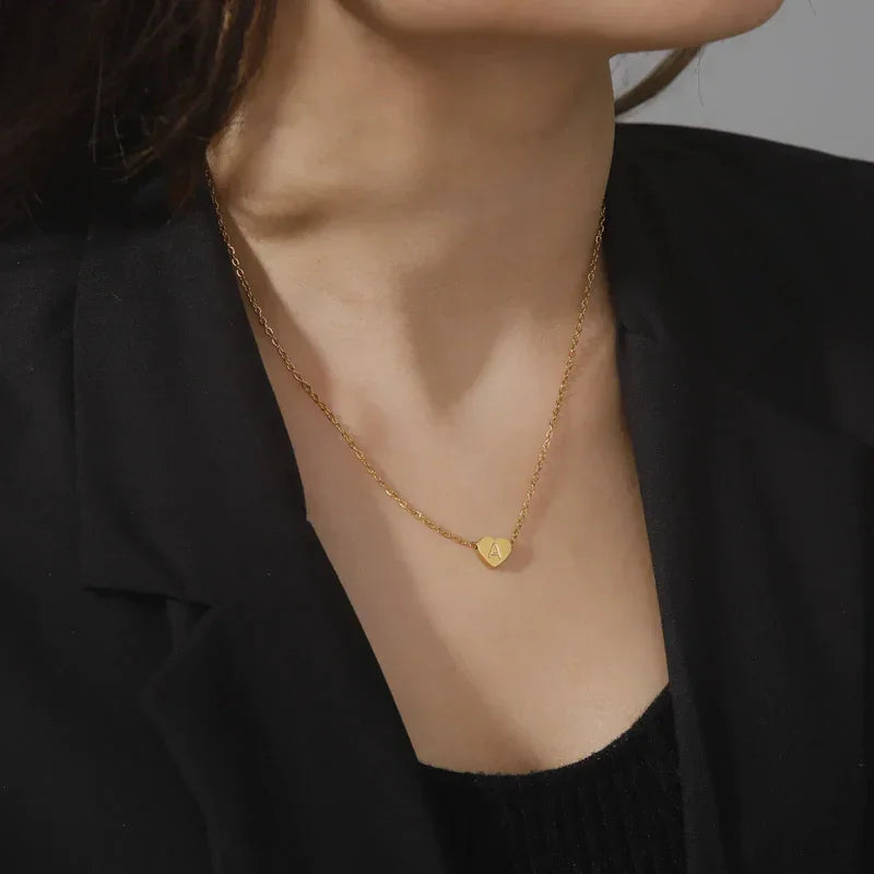 [ElanLuxe]Heart Initial Gold Necklace