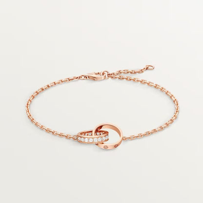 [ElanLuxe Jewelry]LOVE DOUBLE RING HALF DIAMOND BRACELET