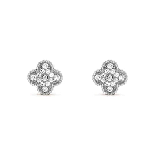 [ElanLuxe Jewelry]CLOVER 1 MOTIFS DIAMOND STUD EARRINGS SILVER