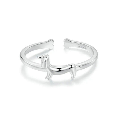 Jolie bague ouverte en forme de chien de compagnie