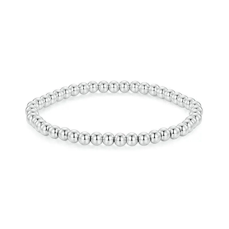 Bracelet boules de perles élastique extensible en or blanc
