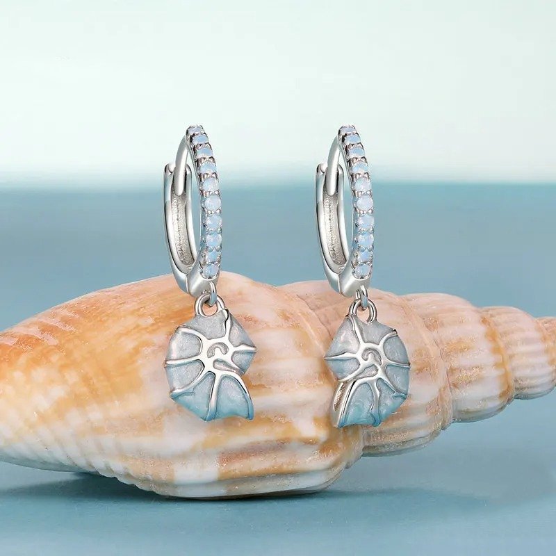 Boucles d'oreilles hypoallergéniques en forme de goutte de coquillage bleu