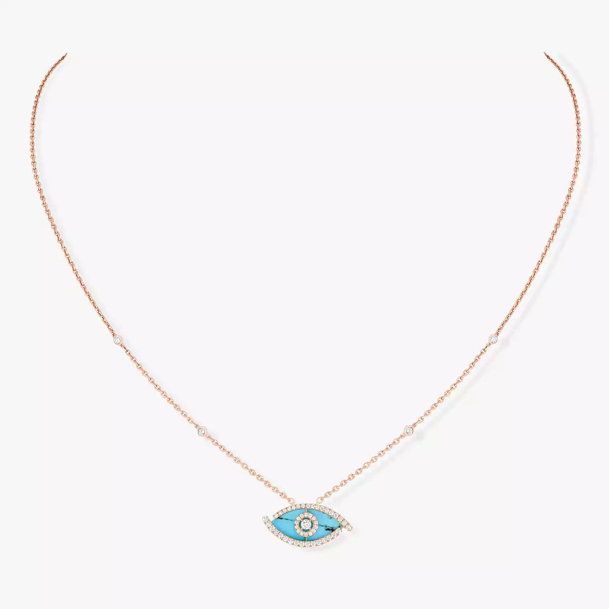 [ElanLuxe Jewelry]Lucky Eye Diamond Necklace in Rose Gold and Turquoise