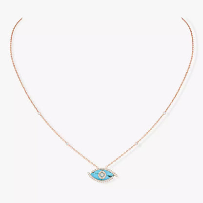 [ElanLuxe Jewelry]Lucky Eye Diamond Necklace in Rose Gold and Turquoise