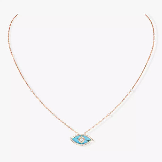 [ElanLuxe Jewelry]Lucky Eye Diamond Necklace in Rose Gold and Turquoise