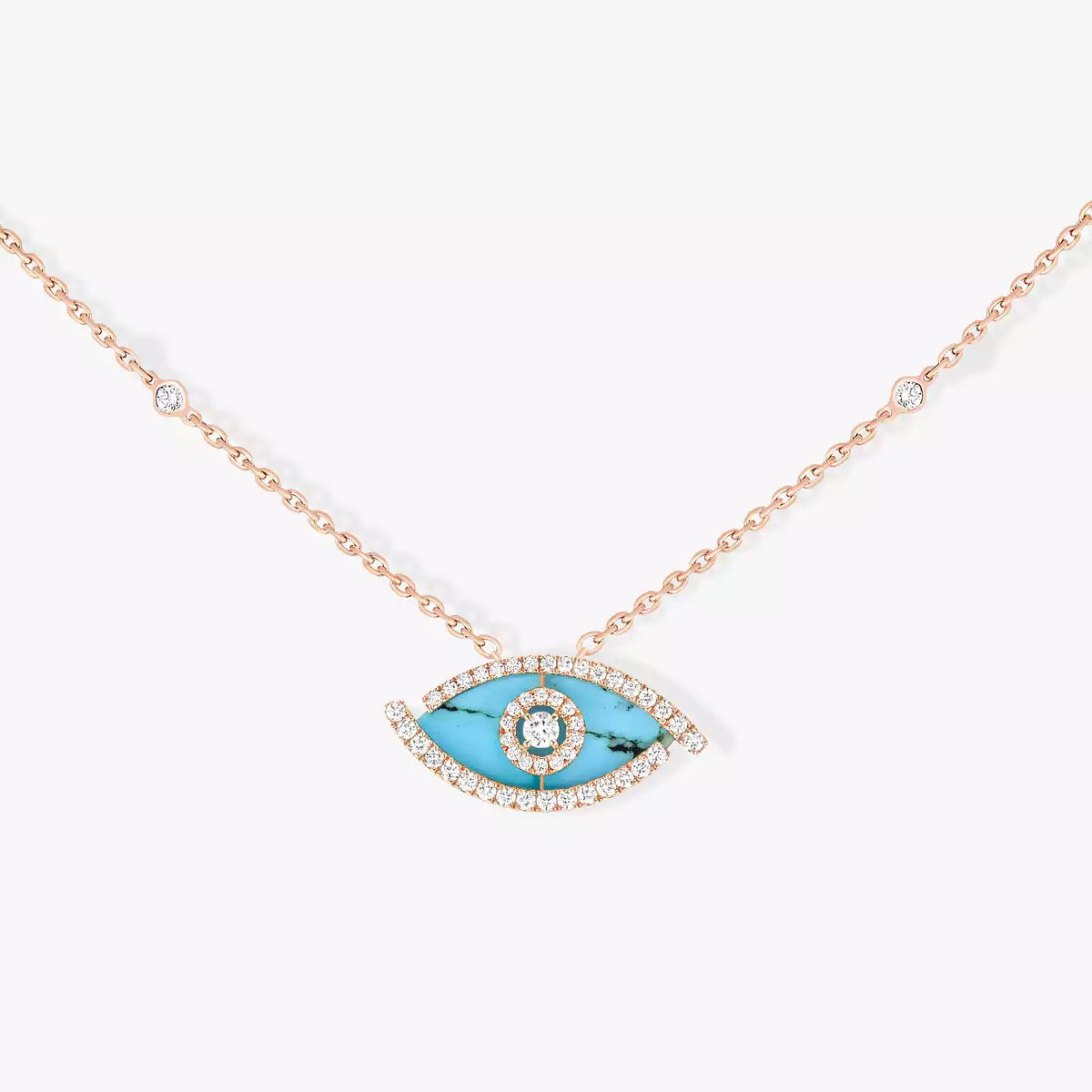 [ElanLuxe Jewelry]Lucky Eye Diamond Necklace in Rose Gold and Turquoise