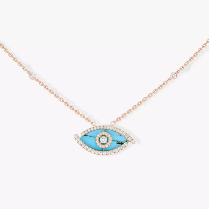 [ElanLuxe Jewelry]Lucky Eye Diamond Necklace in Rose Gold and Turquoise