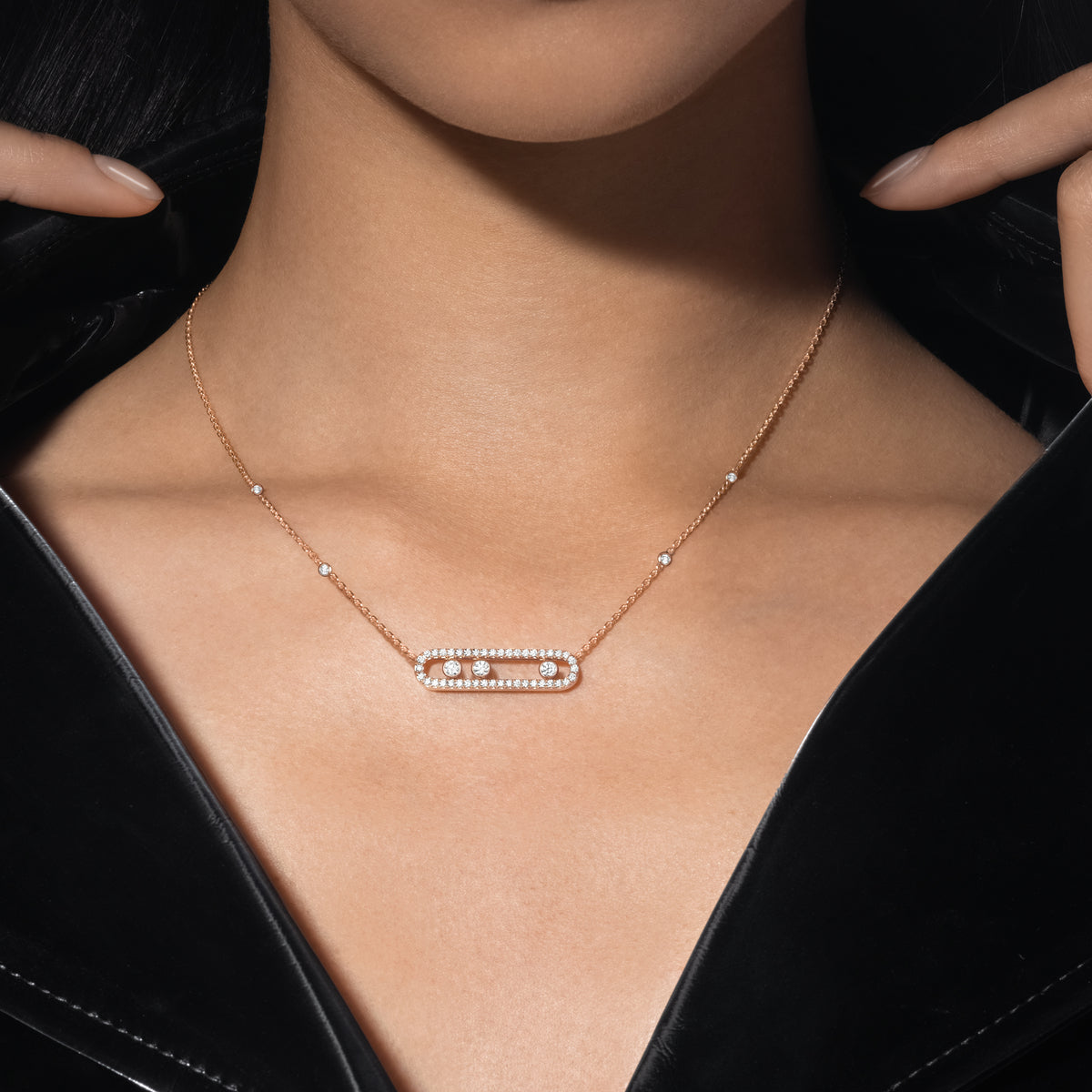 [ElanLuxe Jewelry] Move Pave_ Rose Gold Diamond Necklace