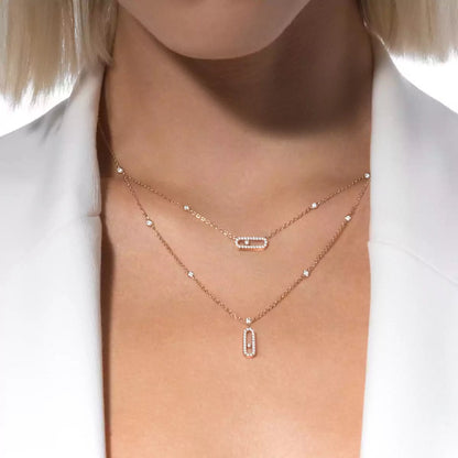 [ElanLuxe Jewelry]2 Rows Rose Gold Diamond Pave_ Necklace Move Uno