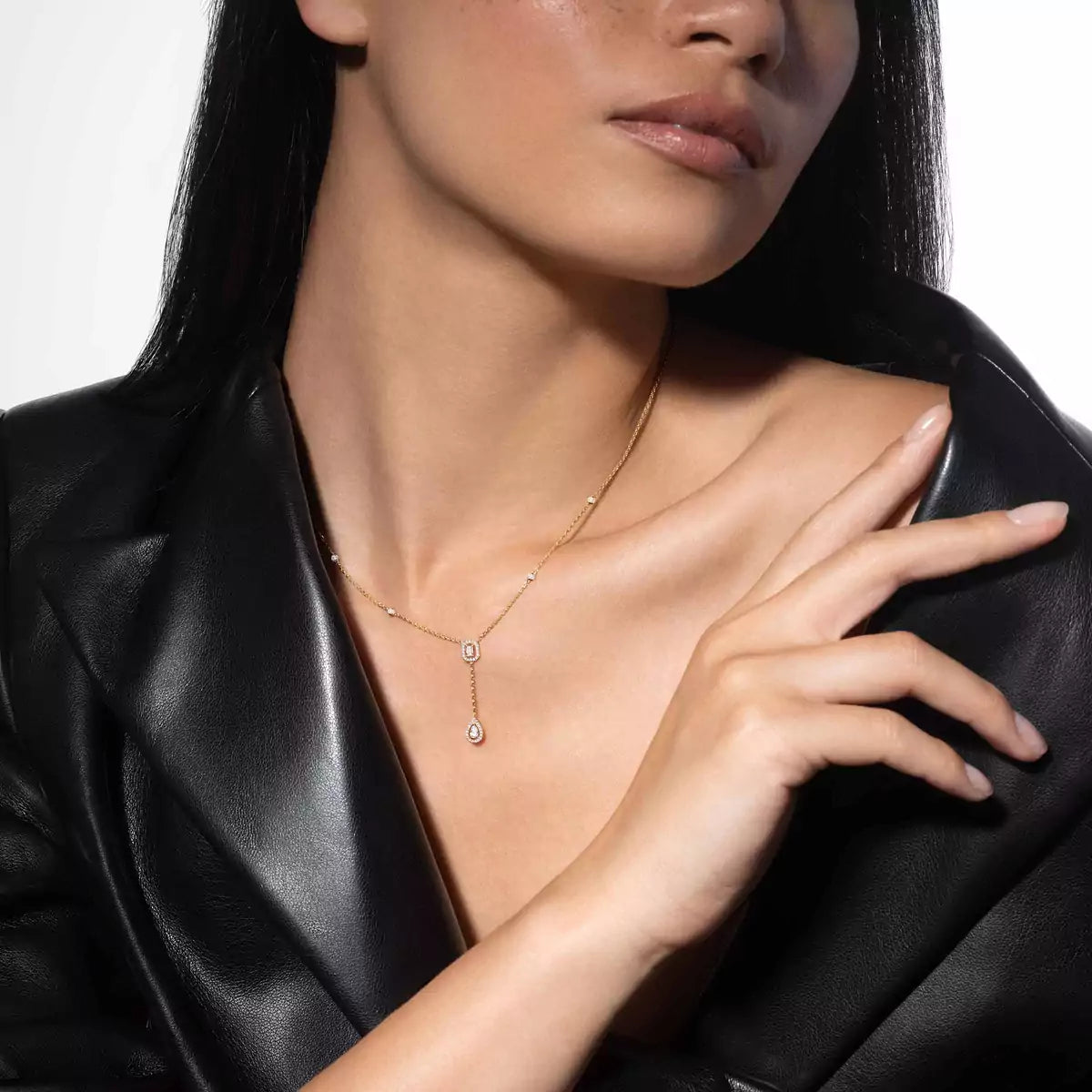[ElanLuxe Jewelry]Gold Diamond Tie Necklace