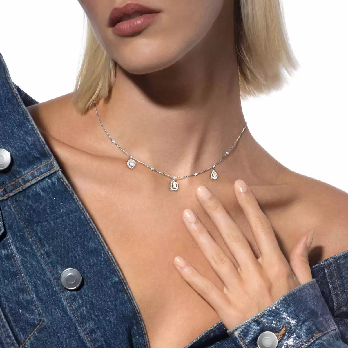 [ElanLuxe Jewelry]My Twin Diamond Necklace in Silver