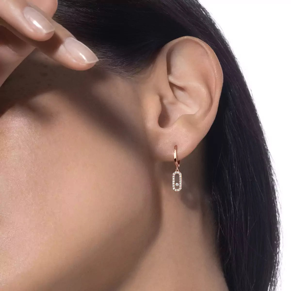 [ElanLuxe Jewelry]Move Uno Single Diamond Hoop Earring