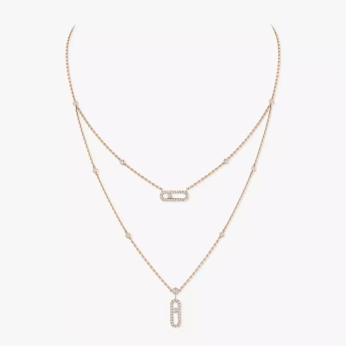 [ElanLuxe Jewelry]2 Rows Rose Gold Diamond Pave_ Necklace Move Uno