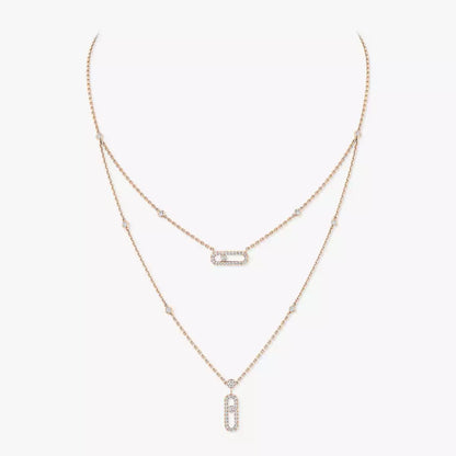 [ElanLuxe Jewelry]2 Rows Rose Gold Diamond Pave_ Necklace Move Uno